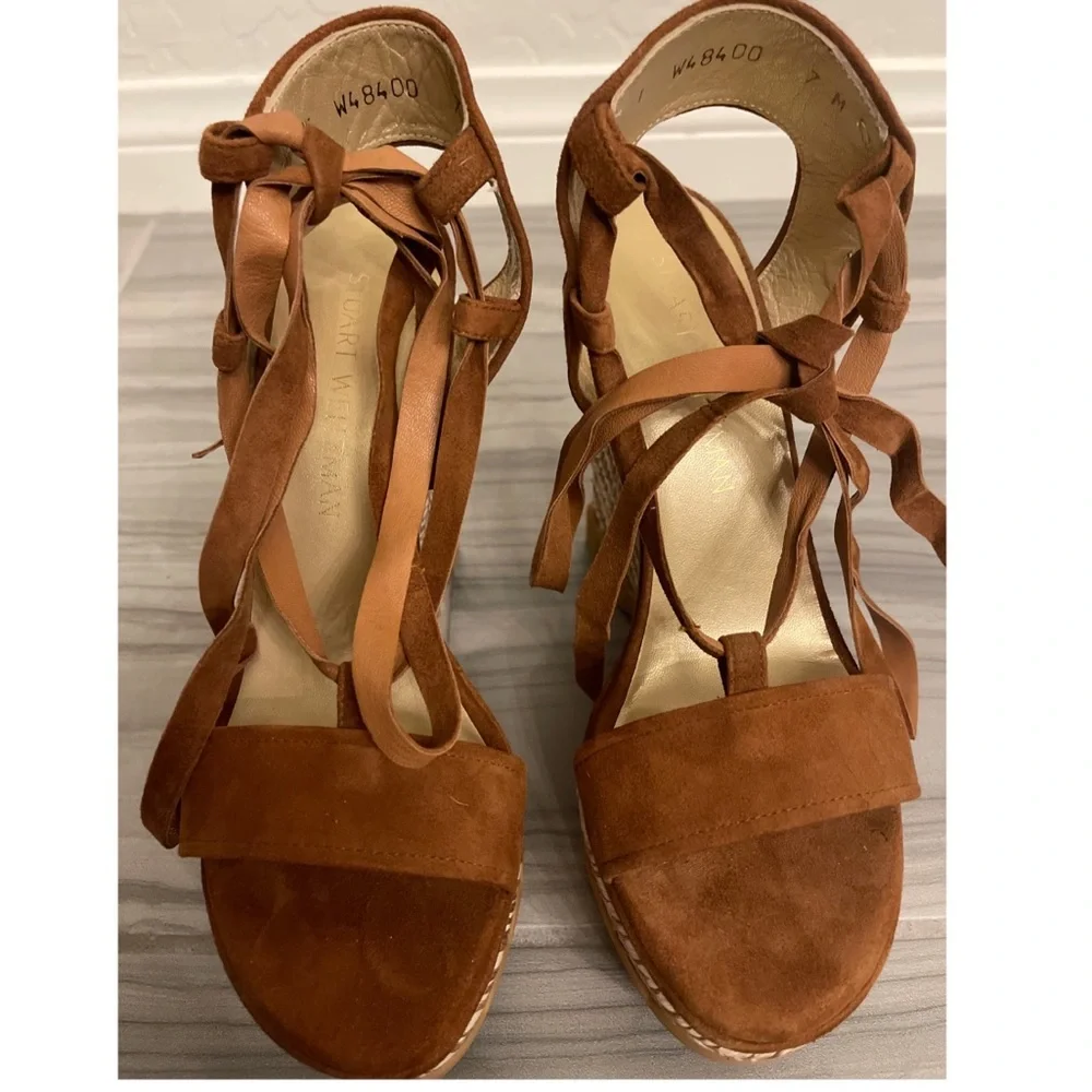 Stuart Weitzman Brown Suede Wedge Sandals - Picture 4 of 13